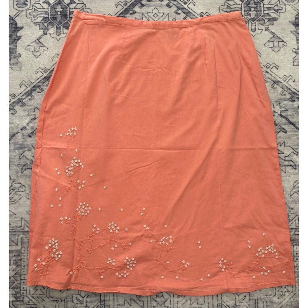 Vtg Pink Midi Skirt Womens Size 10 Floral Embroidery 100%‎ Cotton Made In India